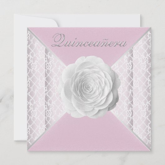 Elegante roze en witte roos Quinceanera Kaart (Voorkant)