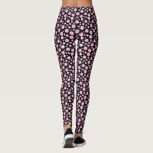 Elegante roze en witte rozen leggings (Achterkant)