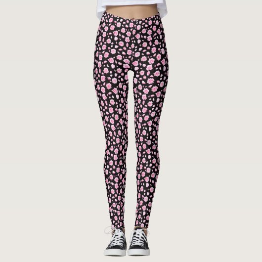 Elegante roze en witte rozen leggings (Voorkant)