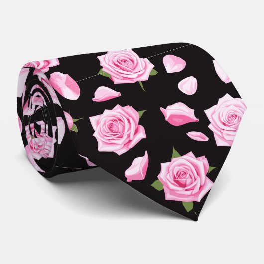 Elegante roze en witte rozen Stropdas (Opgerold)