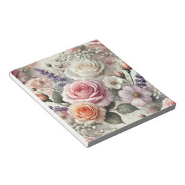 Elegante roze en witte rozenpatroon notitieboekje notitieblok