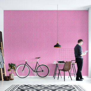 Elegante roze en witte ruit bloem behang