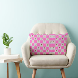 Elegante roze en witte ruit met bloem kussen