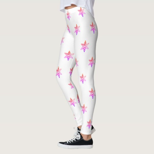 Elegante Roze en Witte Sneeuwvlokken Kerstmis Leggings (Links)
