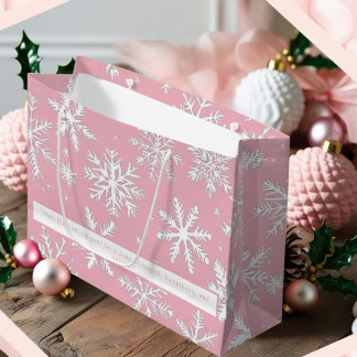 Elegante roze en witte sneeuwvlokken patronen groot cadeauzakje