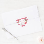 Elegante roze en witte strepen en bloemen hart sticker (Envelop)