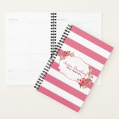 Elegante roze en witte strepen met bloemen planner (Display)