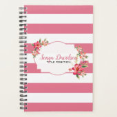 Elegante roze en witte strepen met bloemen planner (Voorkant)