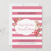 Elegante roze en witte strepen met bruidsboeket kaart (Voorkant)