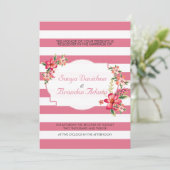 Elegante roze en witte strepen met bruidsboeket kaart (Staand voorkant)