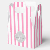 Elegante Roze en Witte Strepen met Monogram Bedankdoosjes (Geopend)