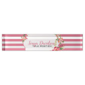 Elegante roze en witte strepen naambordje (Voorkant)