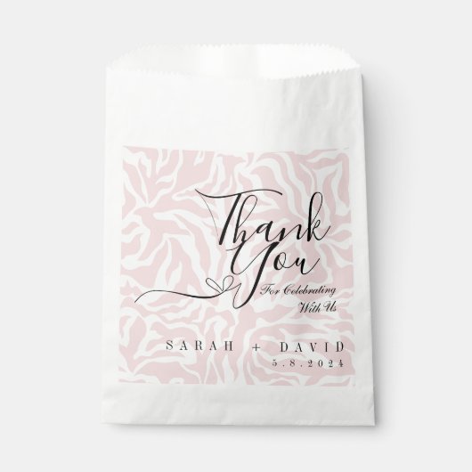 Elegante roze en witte zebra patroon bruiloft bedankzakje (Voorkant)