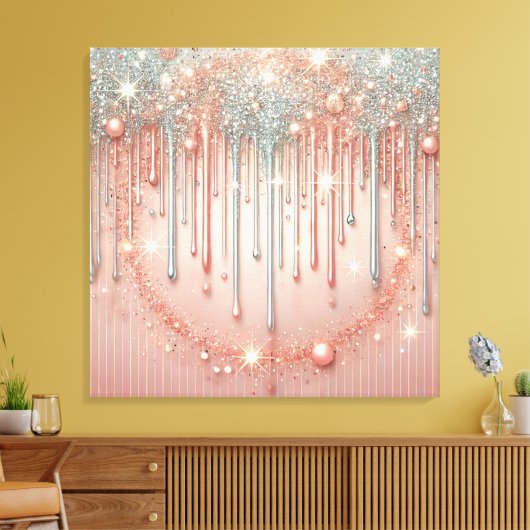 Elegante roze en zilver glitterslierten nagellak canvas afdruk (Insitu (Woonkamer))