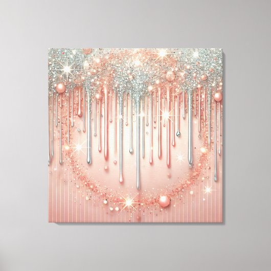 Elegante roze en zilver glitterslierten nagellak canvas afdruk (Voorkant)