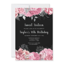 Elegante Roze en Zilveren Bloemen Sweet Sixteen