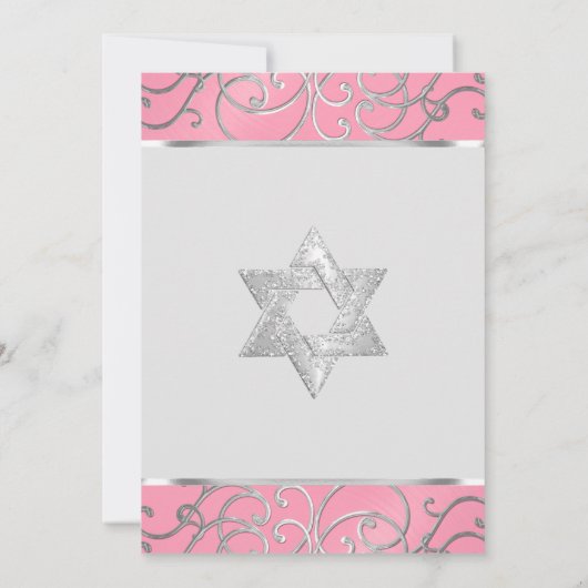 Elegante roze en zilveren filigraan Bat Mitzvah Kaart (Achterkant)