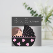 Elegante roze en zwarte baby douche uitnodigingen (Staand voorkant)