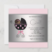 Elegante roze en zwarte baby douche uitnodigingen (Achterkant)