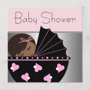 Elegante roze en zwarte babyshower uitnodigingen