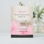 Elegante roze en zwarte bloemenchique RSVP-kaart RSVP Kaartje (Staand voorkant)