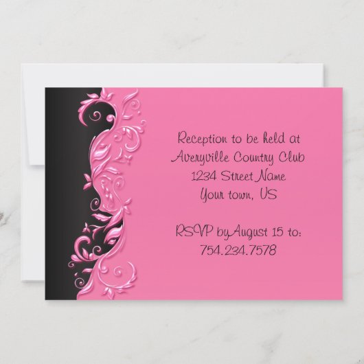 Elegante roze en zwarte bloemige bruiloft uitnodig kaart (Achterkant)