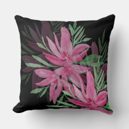 Elegante roze en zwarte Boho bloemige Waterverf Kussen