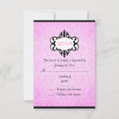 Elegante roze en zwarte Chic Damask RSVP-kaart RSVP Kaartje (Voorkant)