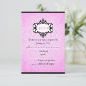 Elegante roze en zwarte Chic Damask RSVP-kaart RSVP Kaartje (Staand voorkant)