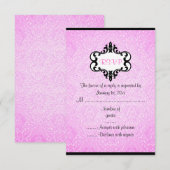 Elegante roze en zwarte Chic Damask RSVP-kaart RSVP Kaartje (Voorkant / Achterkant)