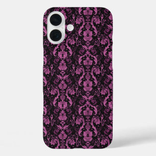 Elegante roze en zwarte Damask - barok iPhone 16 Plus Hoesje