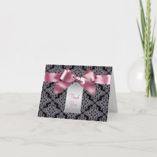 Elegante Roze en Zwarte Damast Bedankkaartjes Bedankkaart