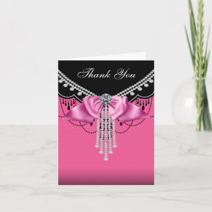 Elegante Roze en Zwarte Dankkaartjes Bedankkaart