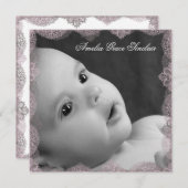 Elegante roze en zwarte foto geboorte aankondiging (Voorkant / Achterkant)