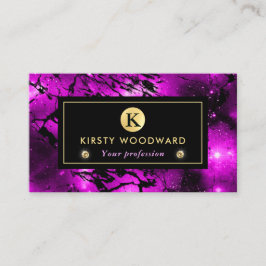 Elegante Roze en Zwarte Galaxy Marmer Monogram Visitekaartje