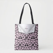 Elegante Roze en Zwarte Roos Monogram Naam Boodsch Tote Bag (Voorkant)