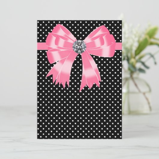 Elegante Roze en Zwarte Stippen Kaart (Staand voorkant)