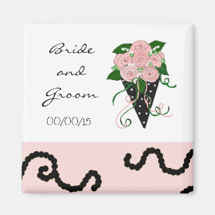 Elegante roze en zwarte trouwboeket magneet