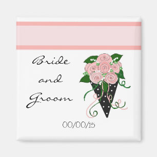 Elegante roze en zwarte trouwboeket magneet