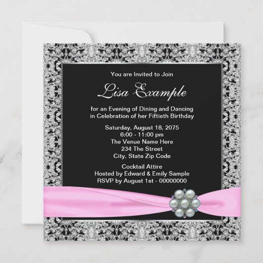 Elegante roze en zwarte vrouwen 50ste verjaardagsf kaart (Voorkant)