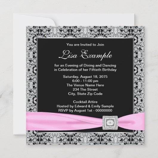 Elegante roze en zwarte vrouwen 50ste verjaardagsf kaart (Voorkant)