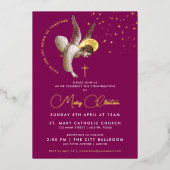 Elegante roze engel bevestiging communie geloof folie uitnodiging (Voorkant)