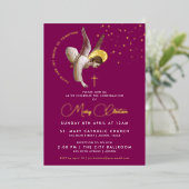 Elegante roze engel bevestiging communie geloof folie uitnodiging (Staand Voorkant)