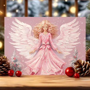 Elegante Roze Engel Kerstkaart Feestdagen Kaart