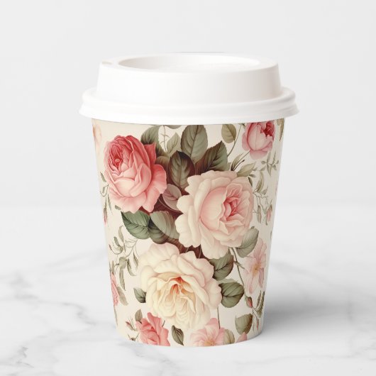 Elegante roze Engelse Rozen Papieren Bekers (Achterkant)