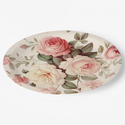 Elegante roze Engelse Rozen Papieren Bordje (Gekanteld)