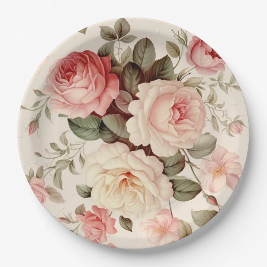 Elegante roze Engelse Rozen Papieren Bordje (Voorkant)