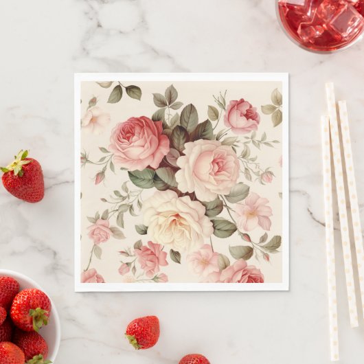 Elegante roze Engelse Rozen Servet (Insitu)