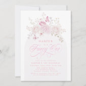 Elegante Roze Fancy Eén 1e Verjaardagsfeestje Kaart (Voorkant)