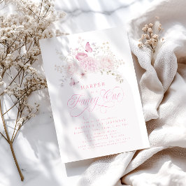 Elegante Roze Fancy Eén 1e Verjaardagsfeestje Kaart